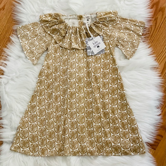 Kate Quinn Short Sleeve Ruffle Neck Dress - Sand Dollar, Size 2T - Picture 3 of 7